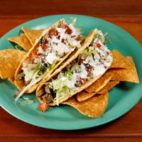 Crispy Taco (1) · Choice of meat, topped with lettuce, Mexican cheese, tomato sauce, sour cream and salsa fres...