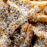 Greek Fries · Fries are seasoned with parmesan cheese, onion, black pepper, salt,paprika, mint and thyme.