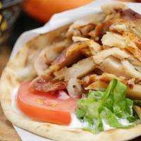 Chicken Gyro PITA · Daily cut and cooked chicken meat gyro, tomatoes, cucumber, romaine hearts, tzatziki sauce w...