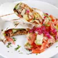 Combo Gyro Wrap · Daily cut and cooked lamb and beef meat and chicken meat gyro, tomatoes, cucumber, romaine h...