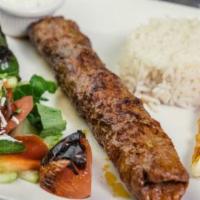 Adana Kebab Plate · Lamb, Bell pepper, spicy. Adana kebabı is a long, hand-minced lamb meat kebab mounted on a w...
