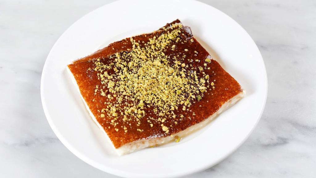 Kazandibi (Handmade) · Handmade authentic milky dessert and a type of caramelized milk pudding. It is developed in the kitchens of the Palace and one of the most popular desserts today. Serving with toppings.