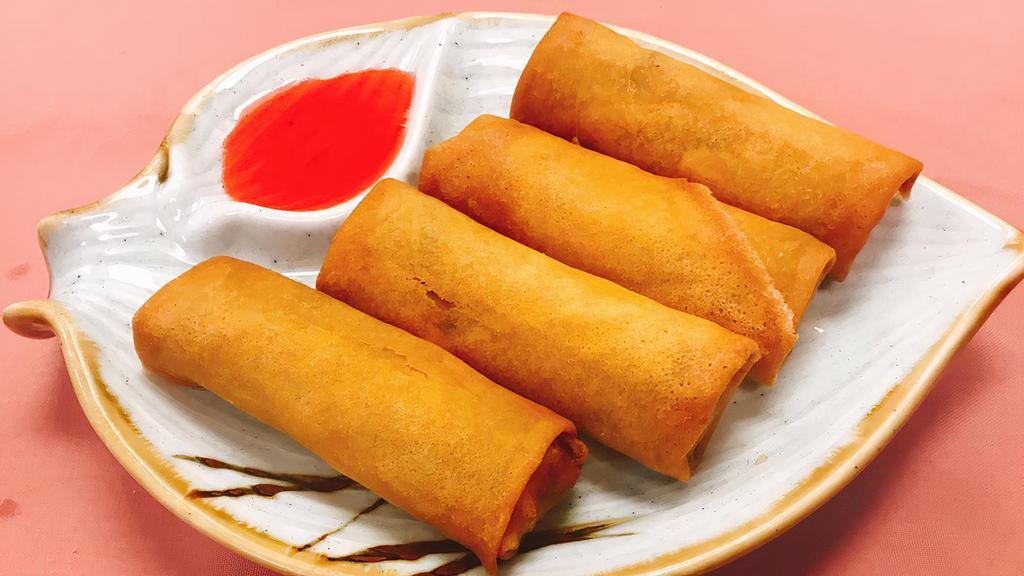 B3. Vegetable Egg Roll (4 Pcs) · Veggie. All vegetable, no meat wrapped in paste and deep fried.  春卷