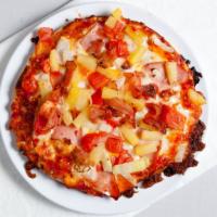 Big Kahuna · Classic red sauce or asian sweet sauce, ham, pineapple, tomatoes, onions and bacon.