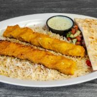 Chicken Chili Kabob · Ground chicken, mixed with a blend of bell peppers, onions, chilis, and spices.