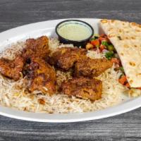 Beef Tikka Kabob · Cubed beef mixed with a blend of onions, garlic, chilis, and spices.