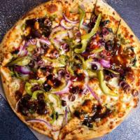 The BBQ Chicken Pizza · Thin and crispy crust made with our daily made, fresh pizza dough. Topped with mounds of str...
