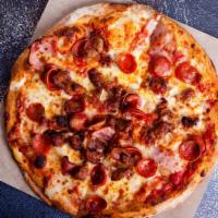 The All Meat Pizza · Thin and crispy crust made with our daily made, fresh pizza dough. Topped with mounds of str...