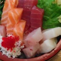 Chirashi Don · Chef ’s choice assorted raw fish over seasoned rice.