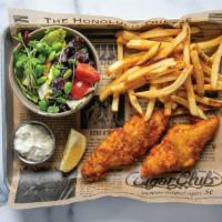 Fish & Chips 2 pcs · crispy Alaskan cod, sesame slaw, choice of fries or house side salad