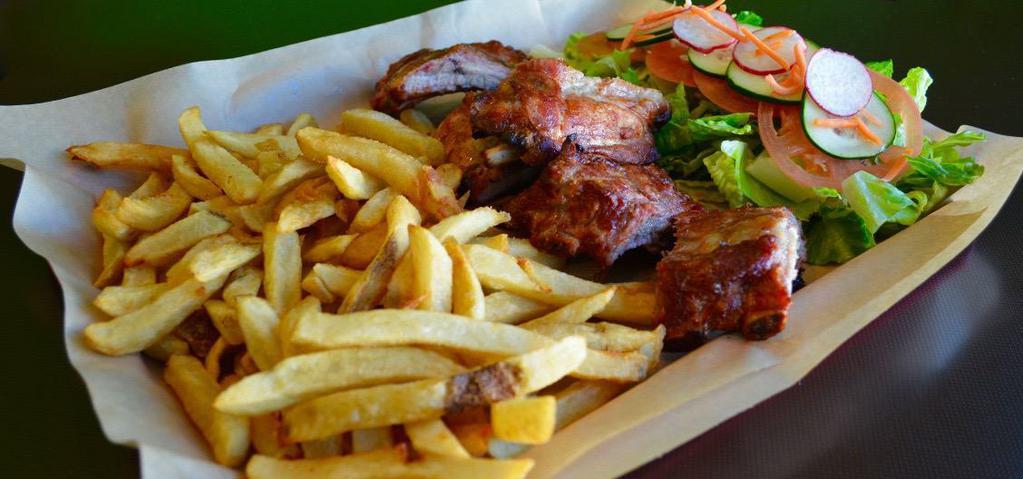 Baby Ribs · Served with french fries and salad.