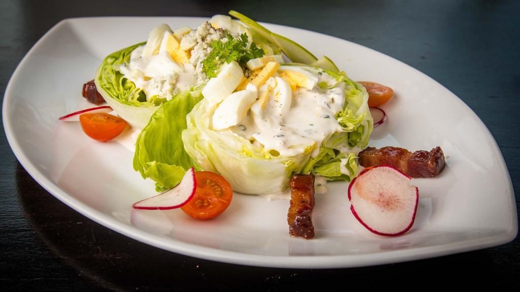 Iceberg Wedge · point reyes blue cheese / candied bacon / apple / egg / tomato