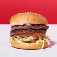 Double Burger · Lettuce, Tomatoes, Mayo, Mustard, Ketchup, Pickles and Diced Onions