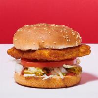 Fish Burger · Cod fish. Lettuce, Tomatoes, Mayo, Mustard, Ketchup, Pickles and Diced Onions.