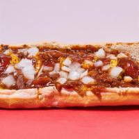 Double Chili Dog · 2 Beef frankfurters on one bun. Chili comes with beans and meat. Diced onions are optional.