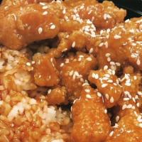 #273. Orange Chicken Bowl · Orange Popcorn Chicken seasoned with Sesame Seeds over Rice with Teriyaki Sauce.