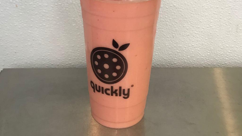 Mango Escape (Large) · Blended with Mango syrup, strawberry syrup, passion fruit syrup, nondairy milk and ice.