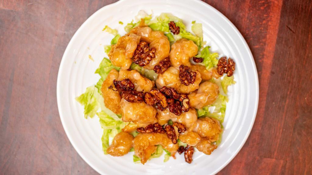 Walnut Prawns · This popular recipe, also known as honey walnut shrimp. Deep-fried shrimp in a creamy sauce, accompanied by glazed walnuts.