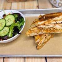 Chipotle Chicken · Grilled chicken breast, fontina, chipotle sauce, crispy tortilla strips, toasted organic Acm...