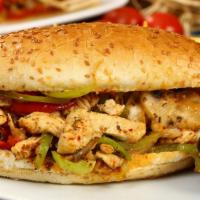 Philly Chicken Sandwich · Grilled chicken, mushrooms, onions, bell peppers, and creamy cheese stuffed in a homemade fr...