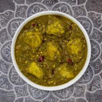 Chicken Saag · Chicken breast cooked in spinach gravy infused with garlic, ginger, spices and a touch of fe...