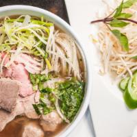 Pho Noddle Soup · Classic Pho with Beef Broth, Noodle, Beef Brisket, Yellow Onion, Scallions, Cilantro, Bean S...