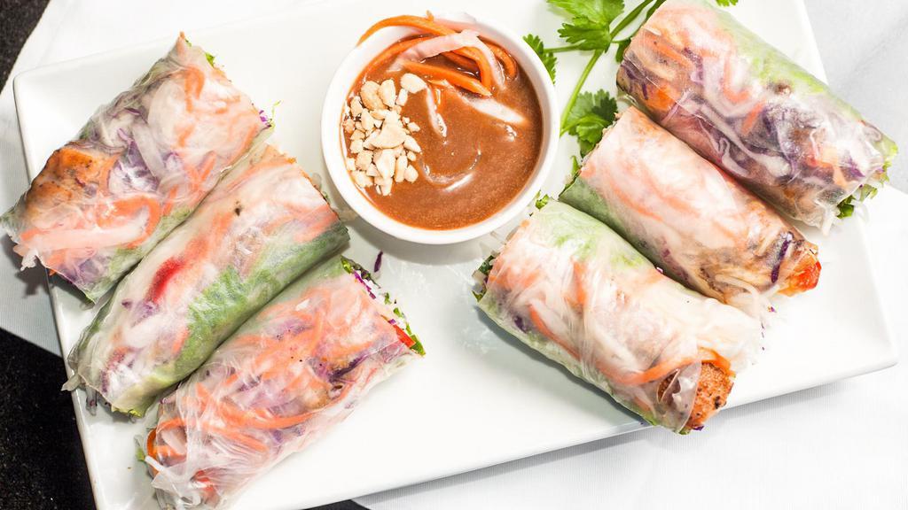  Spring Rolls · Healthy & Refreshing Large size Spring rolls with: Protein of your choice ,Vermicelli,Lettuce,Cucumber, Mint, Pickled Daikon/Carrots, Bean Sprout. Include Peanut Dipping Sauce