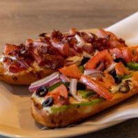 Club Ham Sandwich  · Each one comes with bacon, red onions, tomatoes, olives, bell peppers, white sauce & cheese.