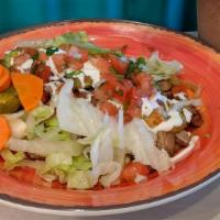 Burrito Bowl · Beans, rice, cheese, guacamole, sour cream, lettuce, pico de gallo, and jalapenos with your ...