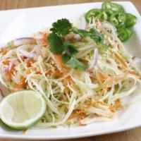 Thinbaw Thee Thok - Papaya Salad · Vegan, spicy. Fresh papaya, cabbage, garlic, crushed peanuts, fresh lime