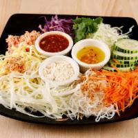 Rainbow Salad · A sown thok. Vegan, contain gluten. Assorted noodles, cabbage, red cabbage, papaya, cucumber...