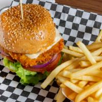 Mission Street Burger · Fried Chicken Burger. Comes with a portion of fries.