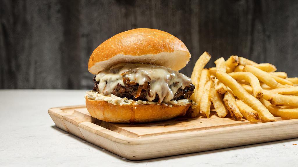 Mission Burger · Cream co. Organic beef, monterey jack, caramelized onion, & caper aioli on an acme pain de mie bun. Add french fries at an additional price.