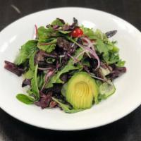 House Salad · Mixed greens, red onion, cucumber, tomato, avocado, apple cider vinaigrette