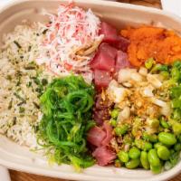 The O.G. · (Medium Size Only)  Brown rice or white rice or salad.   Ahi tuna, edamame, sweet onion, gre...