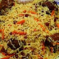 Uzbeki Palow · Vegetarian. Special afghan rice cooked with carrots, raisins, and spices. Choice of; lamb or...