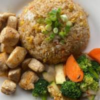 chicken dinner  · 6oz of chicken cooked in hibachi grill comes with veggies, steam rice and homemade ginger an...
