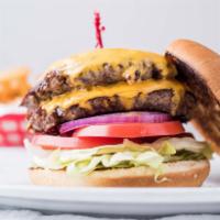 Double Cheeseburger · Two Fresh In-House Ground Angus Patties topped with your Choice of Cheese. Served with Lettu...