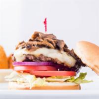 Mushroom Burger · Fresh In-House Ground Angus Patty topped with Sauteed Mushrooms.