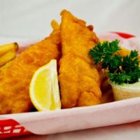 Fish & Chips · Wild Alaskan pollock fillets lightly battered and fried to perfection. Served with fries and...