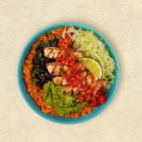 Grilled Chicken Bowl · Grilled Chicken, mexican rice, beans, pico de gallo, lettuce, and lime.