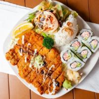 Chicken Katsu Combo · Chicken katsu plates with California Roll,    
or Spicy Tuna Roll, or Potsticker