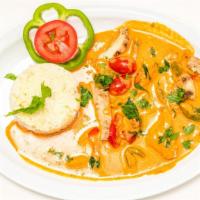 Red Curry Bowl · Red curry paste with coconut milk, Bell peppers, Onions on white rice, Bamboo shoots and you...