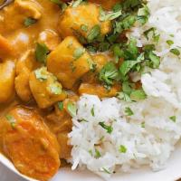 Yellow Curry Bowl · Yellow curry paste with Coconut milk, Potatoes, Carrots, Bell peppers, Onions, Bamboo shoots...