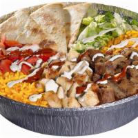 Chicken & Beef Gyro Platter · Platters served with combo of chicken and beef gyro. Small platters are served with one whit...