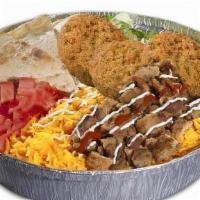 Beef Gyro & Falafel Platter · Platters served with combo of falafel and beef gyro. Small platters are served with one whit...