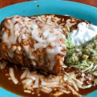 49ers Burrito · Super burrito covered with red enchilada sauce topped with cheese.