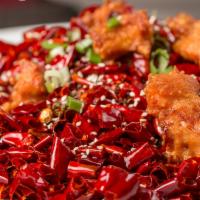 Chongqing Spicy Chili Chicken 重庆辣子鸡 · spicy. 
three years in a row MICHELIN Recommonded.