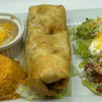 Chimichanga · Filled with rice, bean deep fried. Served with a side of sour cream, guacamole, pico de gall...