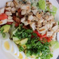 Crumbs Cobb Salad · Charbroiled chicken, bacon, blue cheese, hard boiled egg, avocado, tomatoes, romaine, green ...